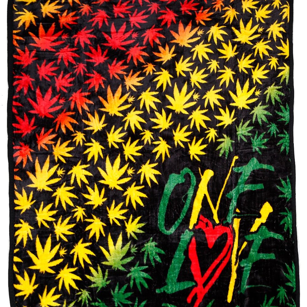 One Love Rasta Pot Leaf Blanket ~ 50" x 60" ~ Super Soft ~ Brand New!
